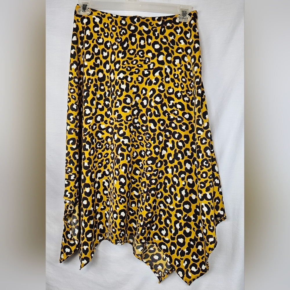 Who‎ What Wear Yellow Leopard Print Scarf Hem Skirt Size 6 Sexy Feminine